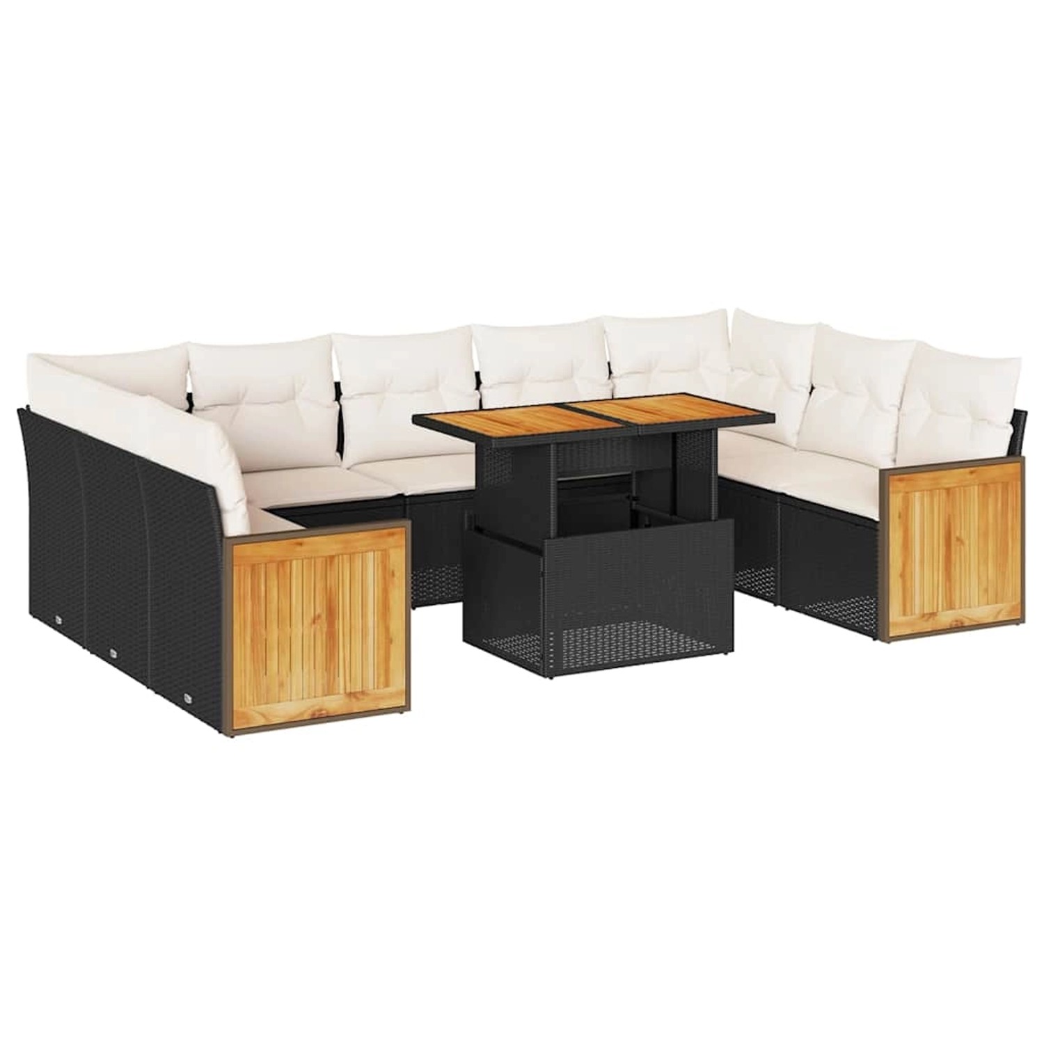 vidaXL 10-Tlg Garten-Sofagarnitur mit Kissen Schwarz Poly Rattan 3327752 günstig online kaufen
