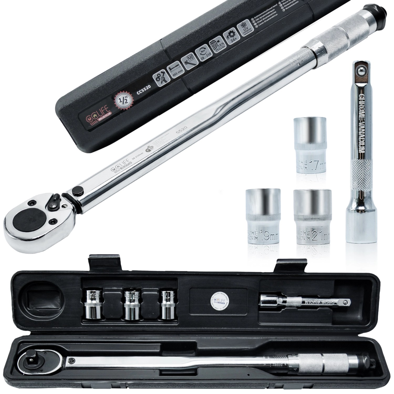 CCLIFE Drehmomentschlüssel Auto 6tlg 1/2 Zoll 28-210 Nm für Motorrad Inklus günstig online kaufen