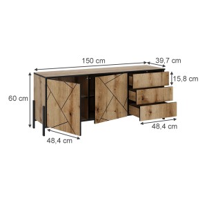 Vicco Lowboard Hatto Eiche 150 x 60 mit Türen und Schubladen