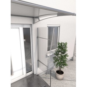 Seitenblende XL aus Edelstahl und Acrylglas klar für Pultvordach, Montage an Hauswand.