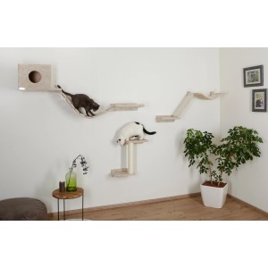 Beige Kerbl Kletterwand Zugspitze für Katzen, 5-teilige Wandmontage mit zwei Katzen.