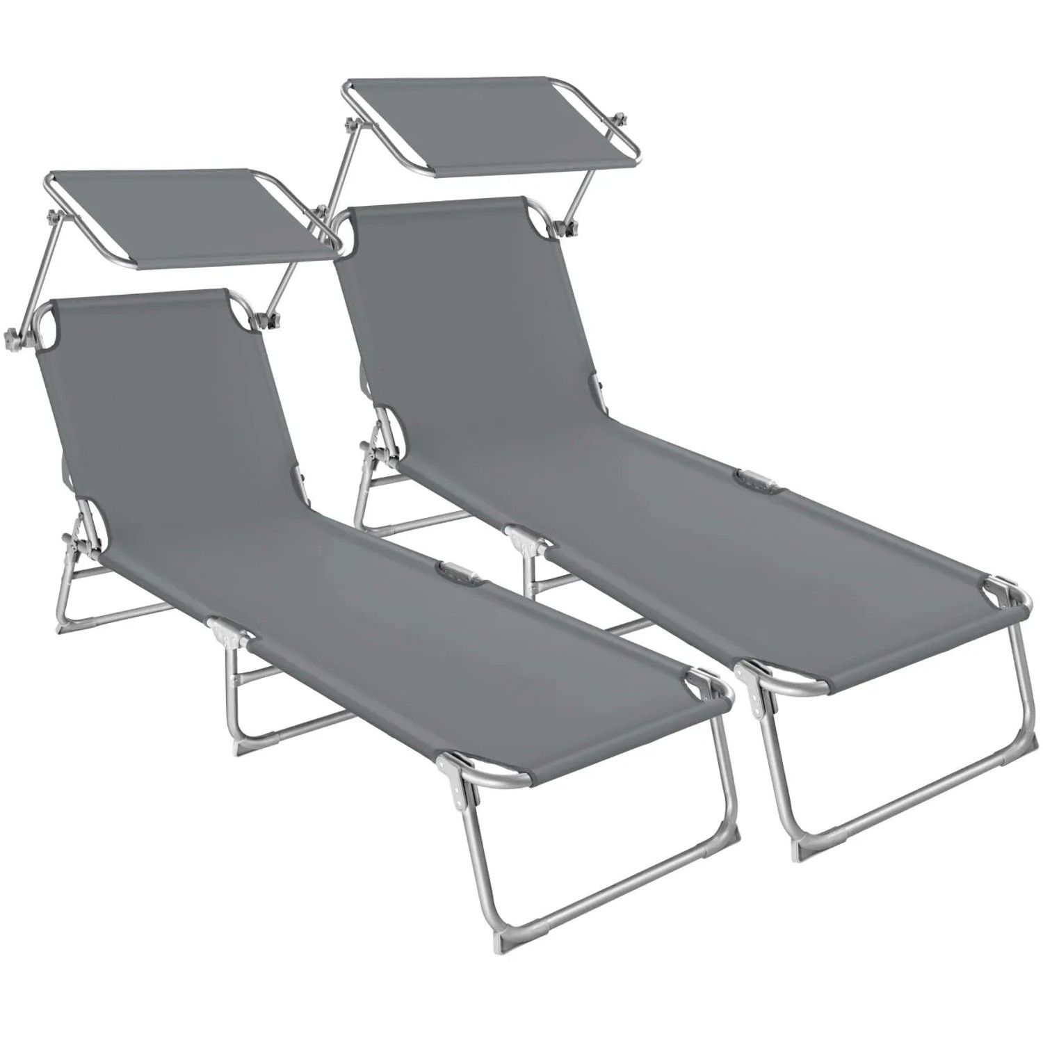 Tectake 2Er Set Gartenliege  Klappbar Stufenlos Verstellbares Sonnendach  190 x 68 x 28 cm Grau