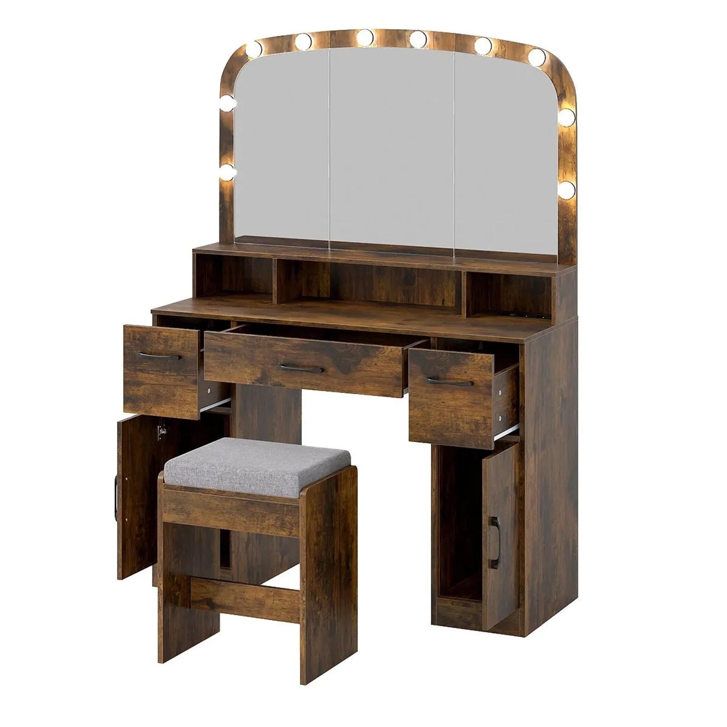 Costway Schminktisch mit 3 Farben Led 108 x 40 x 149 cm Braun günstig online kaufen