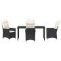 Schwarze 5-tlg. vidaXL Garten Essgruppe aus Polyrattan mit Tisch und Sesseln mit Kissen.