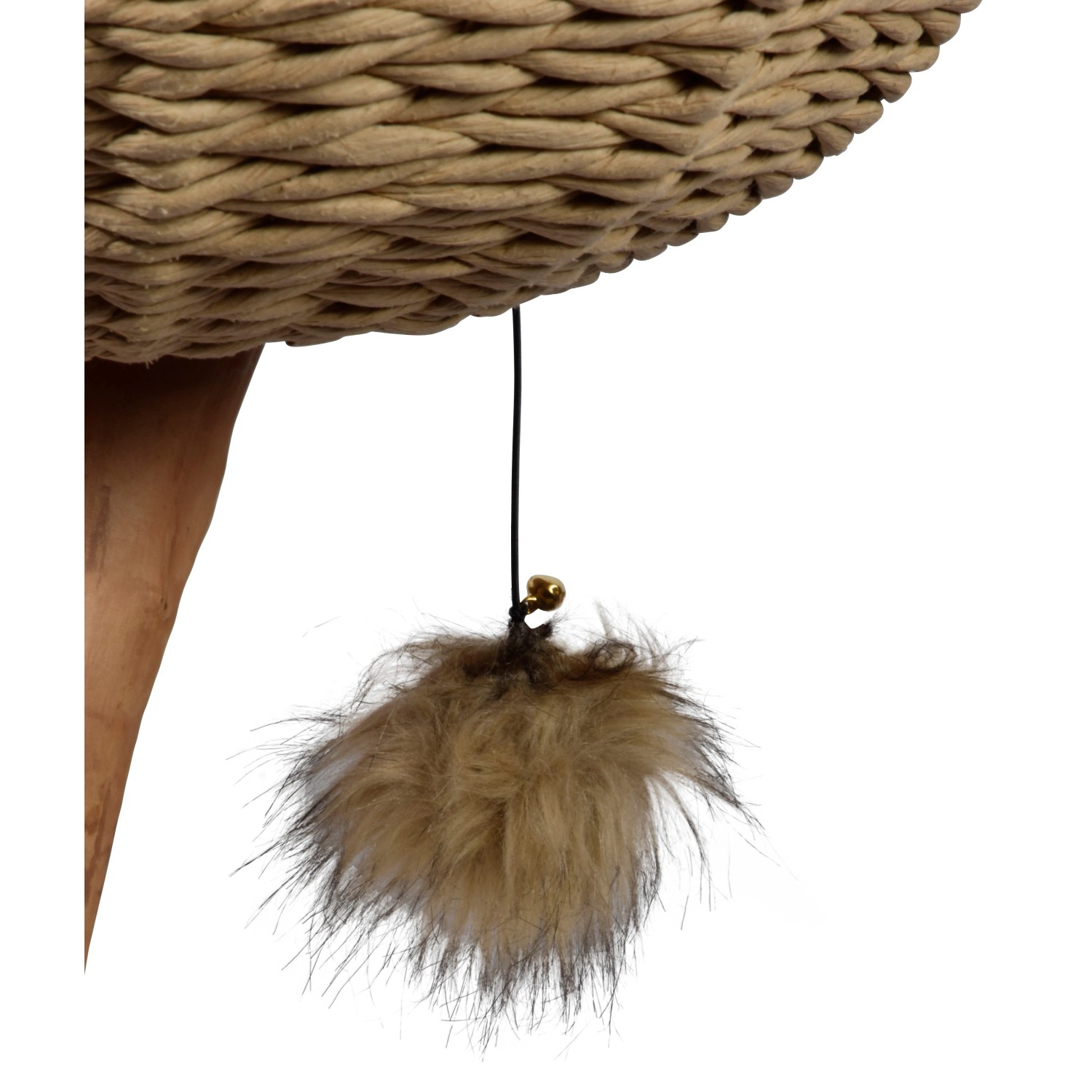 Detailaufnahme: Dobar Kratzbaum Tony, braune Katzenhöhle mit Spielzeugball.