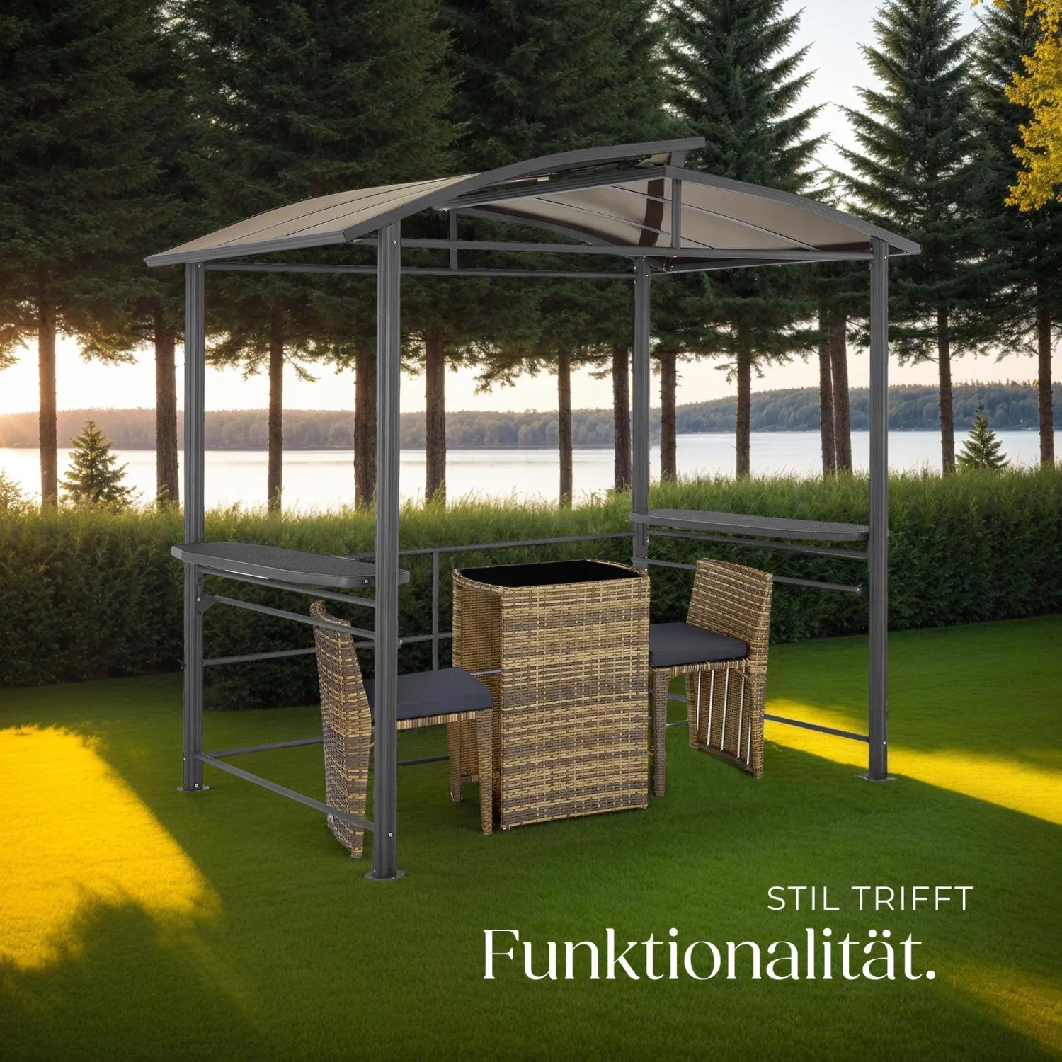 Tectake Grillpavillon Asado Gute Luftzirkulation Wetterfest  240 x 150 x 234 cm Grau_8