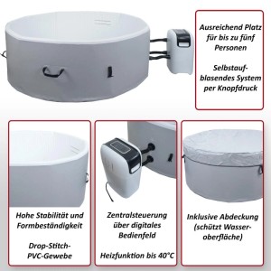 MCW Whirlpool N97 5 Personen Heizbar Aufblasbar Rund Ø180cm Grau-Weiß