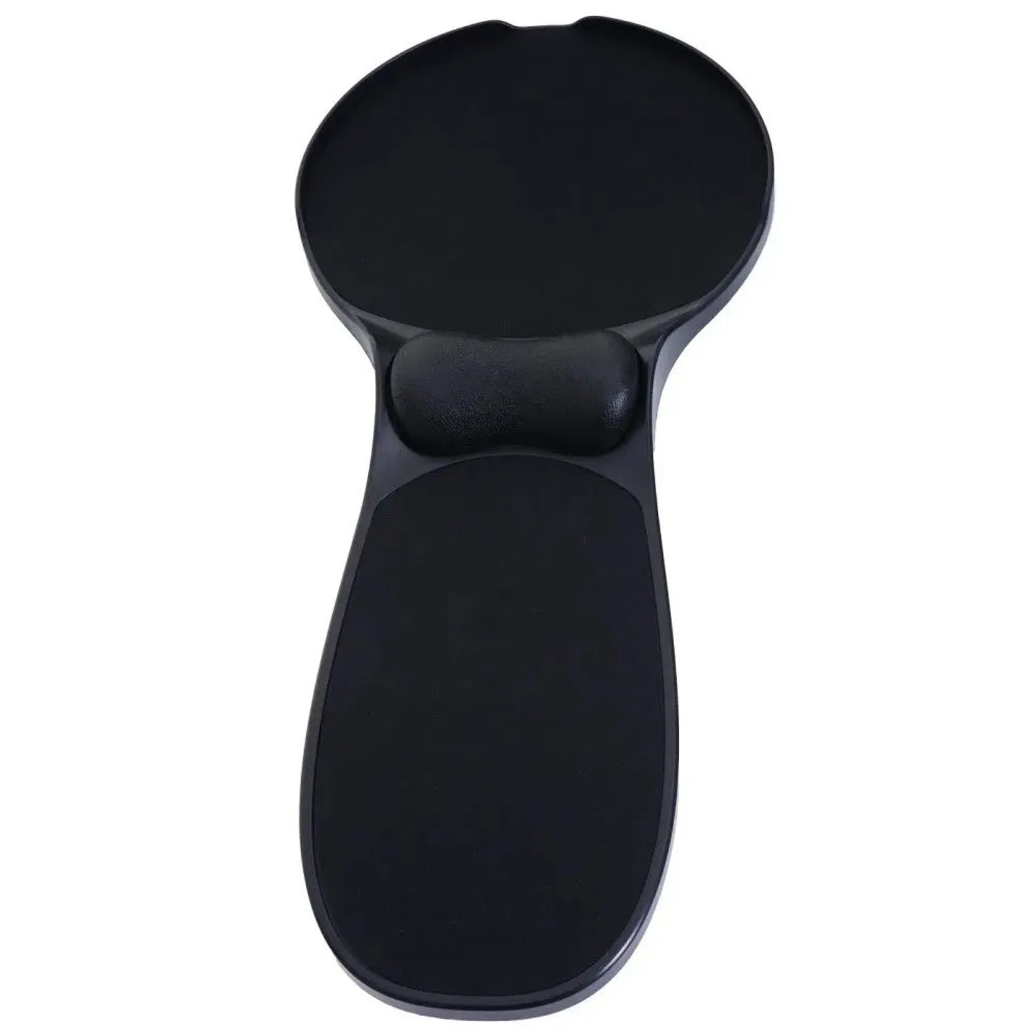 Schwarze ergonomische Armauflage mit integriertem Mauspad und gepolsterter Handgelenk-Ablage für Bürostühle.