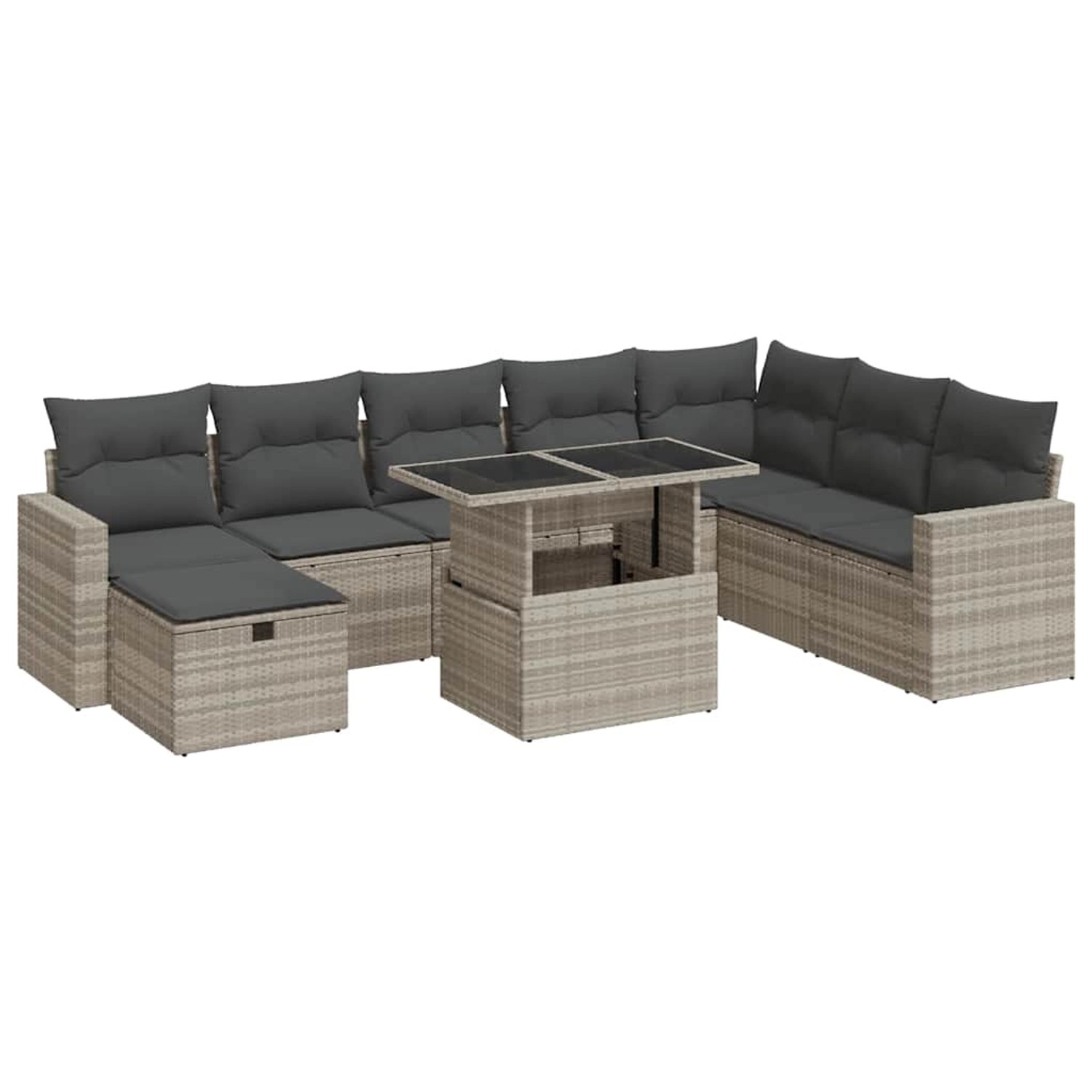 vidaXL 9-Tlg Garten-Sofagarnitur mit Kissen Hellgrau Poly Rattan 3327842 günstig online kaufen