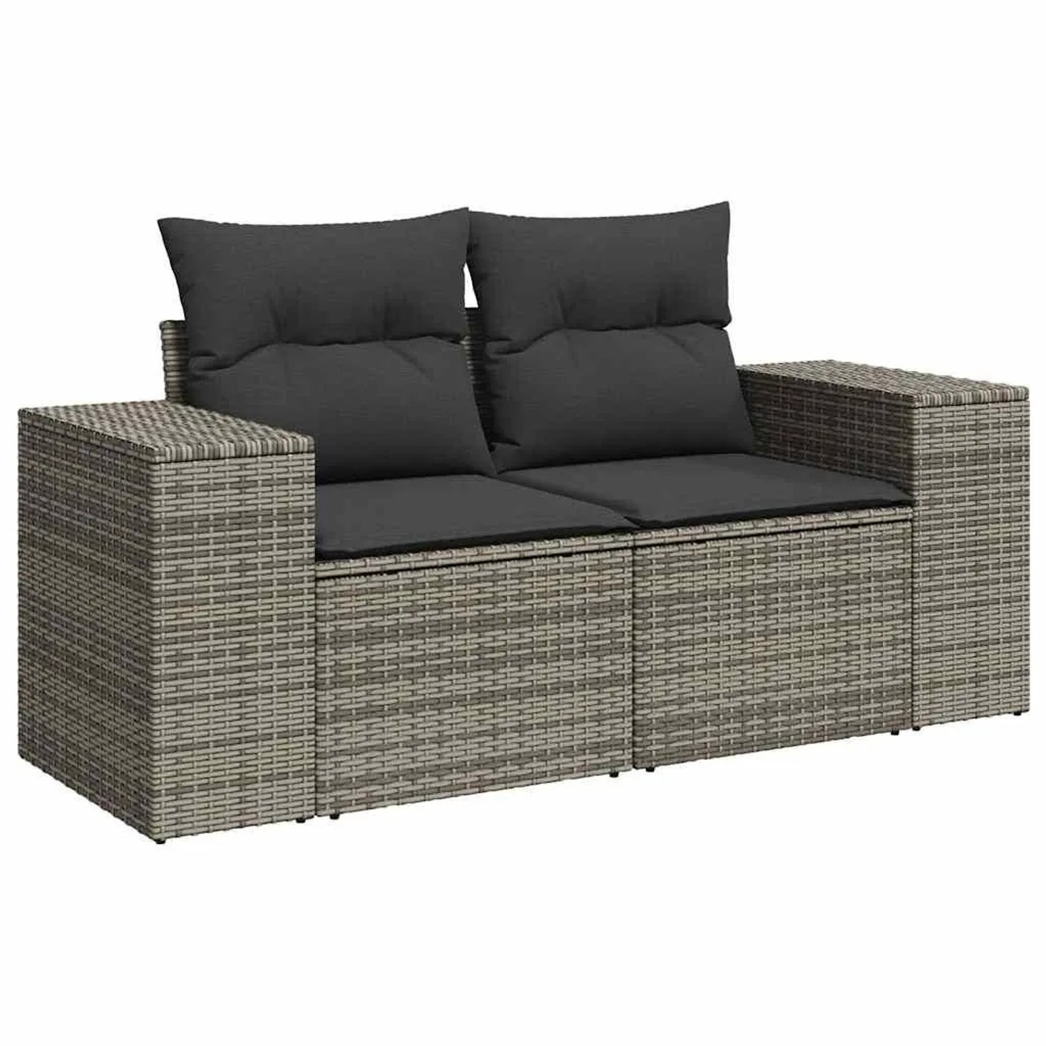 vidaXL Gartensofa 2-Sitzer mit Kissen Grau Poly Rattan 366143