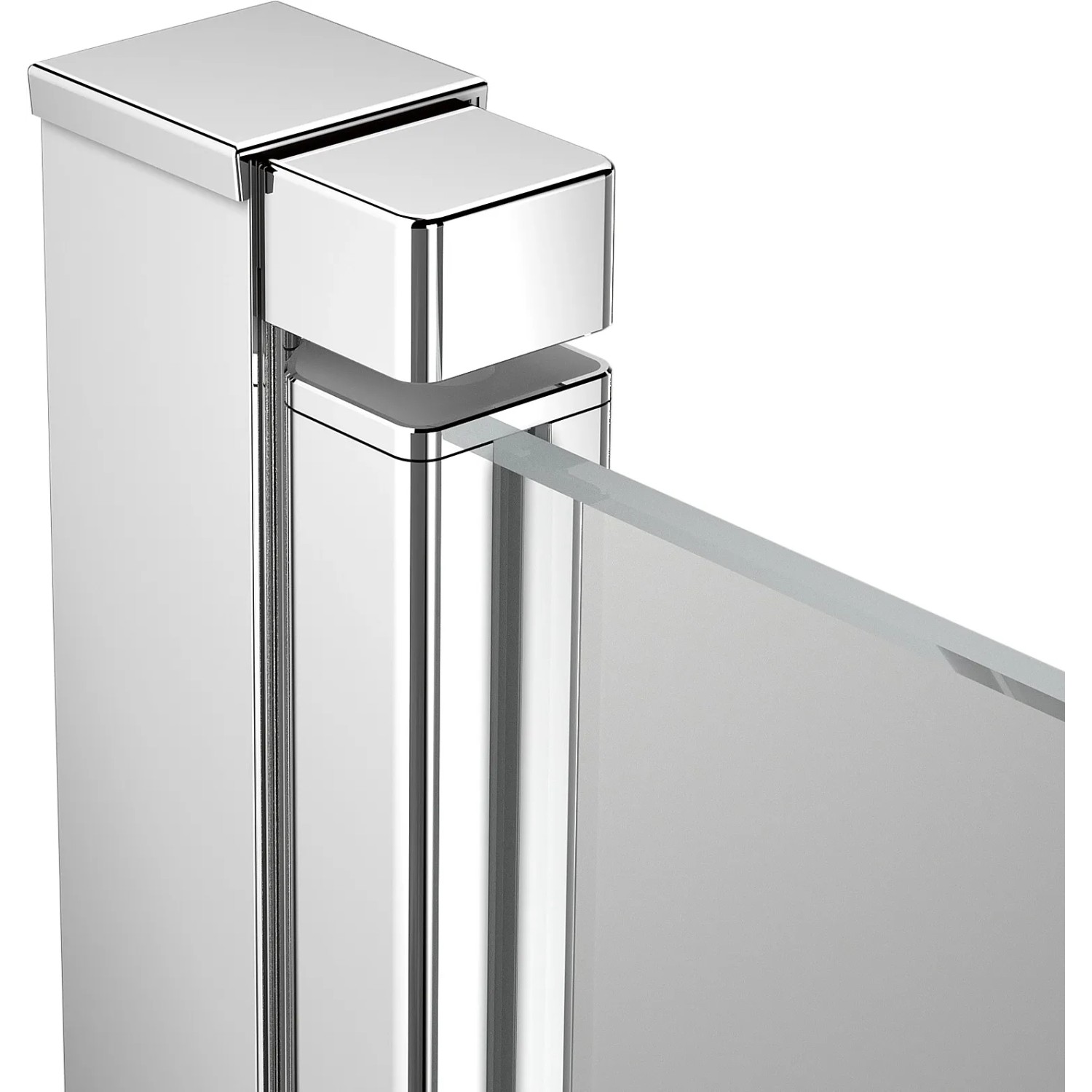 Detailaufnahme: Chrom-Profil und Glaswand der baliv Duschkabine DUK-90.50E Eckdusche.