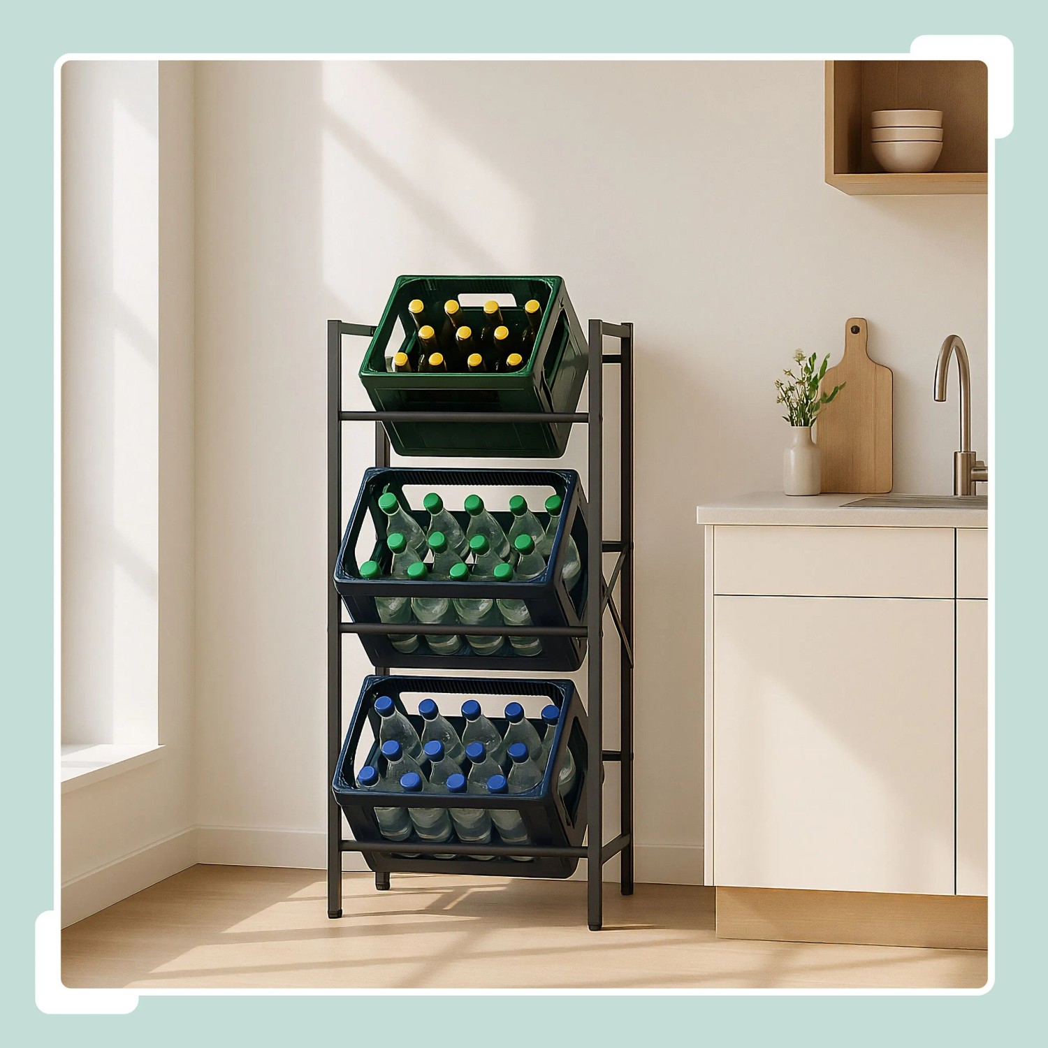 Relaxdays Getränkekistenregal Stahl Schwarz für 3 Kisten 109 cm x 49 cm x 32 cm 4,8 kg_2