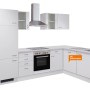 Weiße Flex-Well Winkelküche Wito 280 cm mit E-Geräten und Spüle.