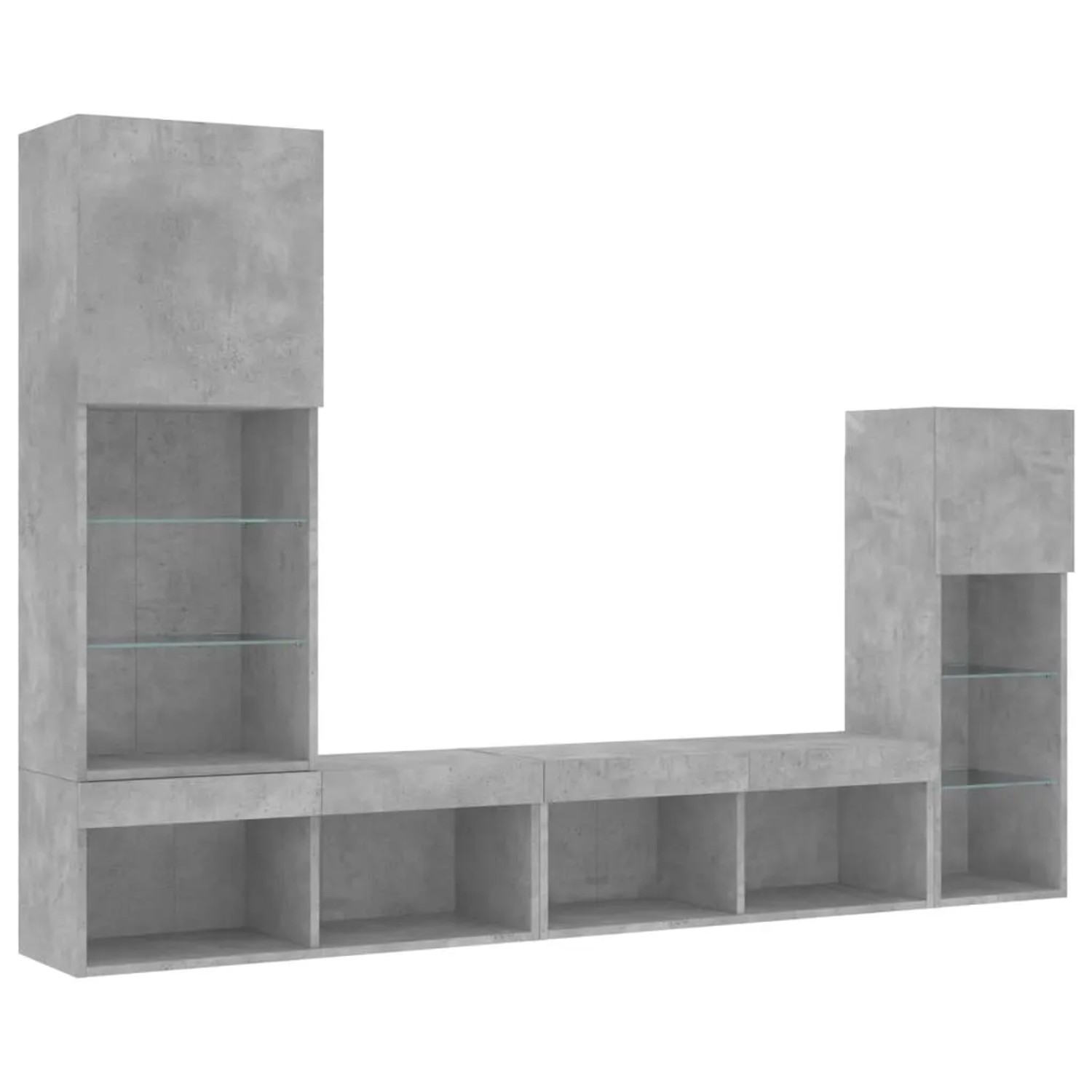 vidaXL 4-Tlg Wohnwand mit LED-Beleuchtung Betongrau Holzwerkstoff 3216650