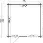 Grundriss Lasita Holz-Gartenhaus Wels 3, Schwedenrot, 339,8x320 cm. Abmessungen und Tür-/Fensterpositionen.