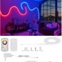Paulmann MaxLED Flow RGB Set mit Fernbedienung, flexible LED-Streifen in Rot und Blau im Wohnraum.