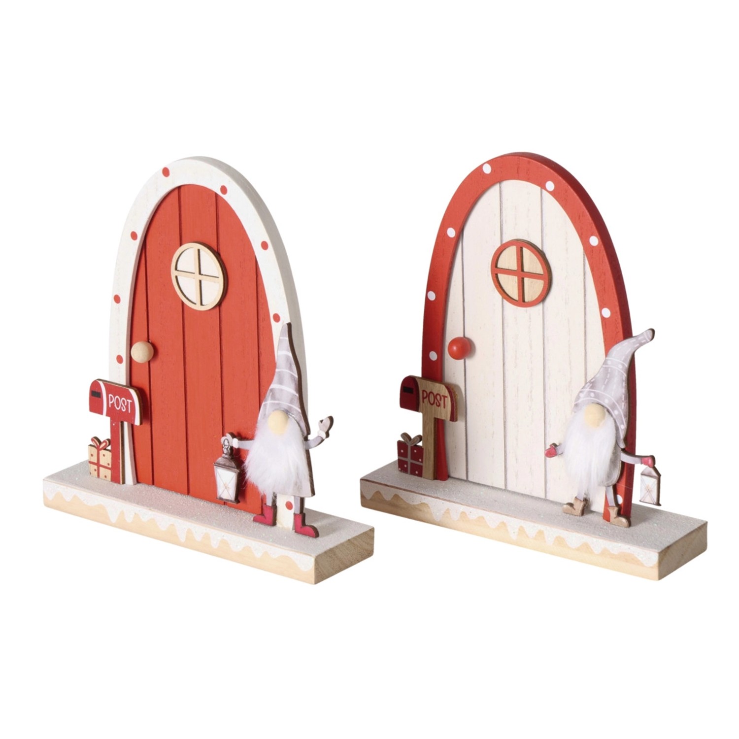 Boltze Deko-Aufsteller Snorre 2-fach Sortiert 20 cm x 18 cm x 5 cm Rot-Weiß