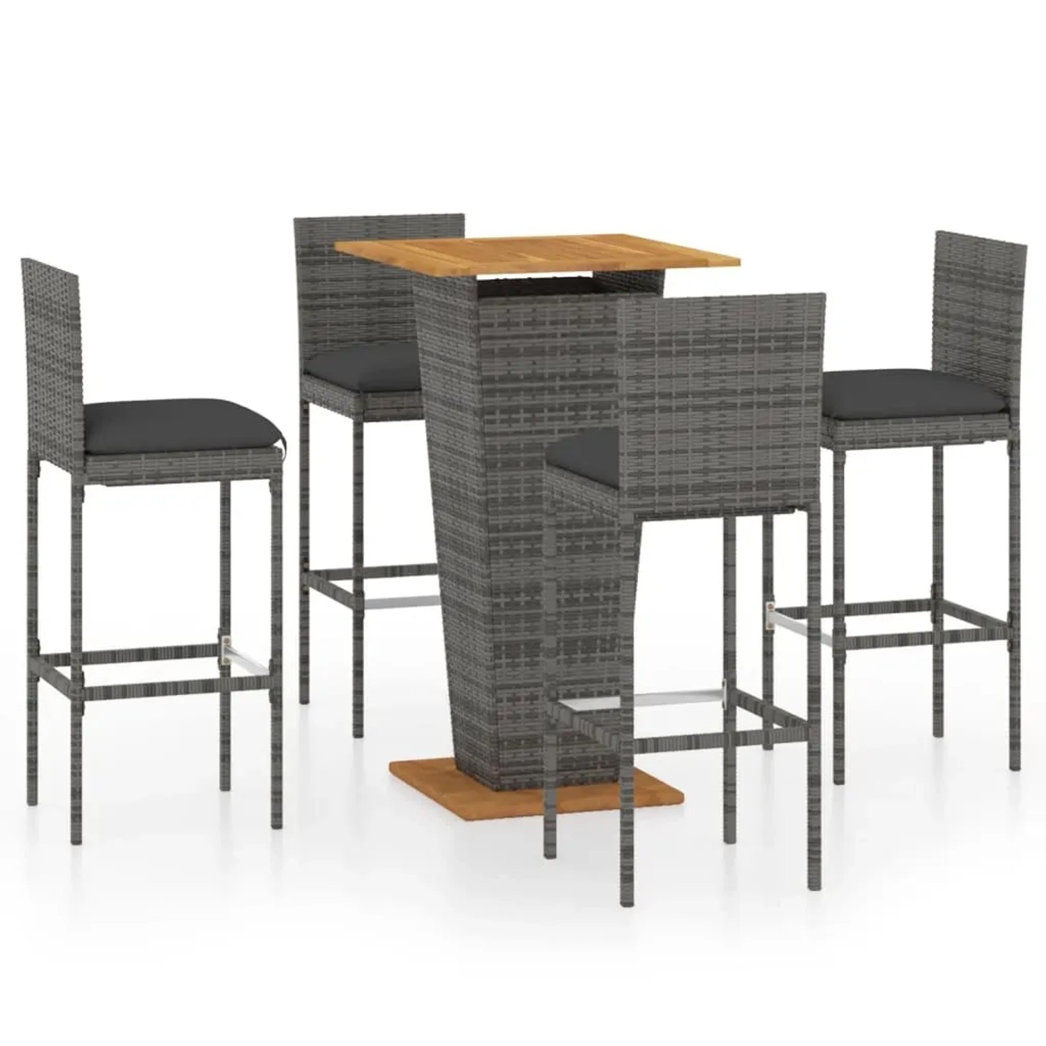 vidaXL 5-tlg Gartenbar-Set mit Kissen Poly Rattan Grau Modell 12