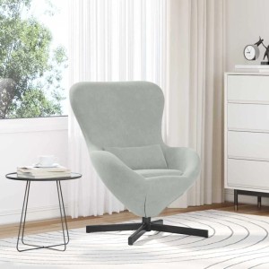 Hellgrauer vidaXL Eiersessel aus Samt mit schwarzem Drehfuß in modernem Wohnzimmer. Bequemer Loungesessel.