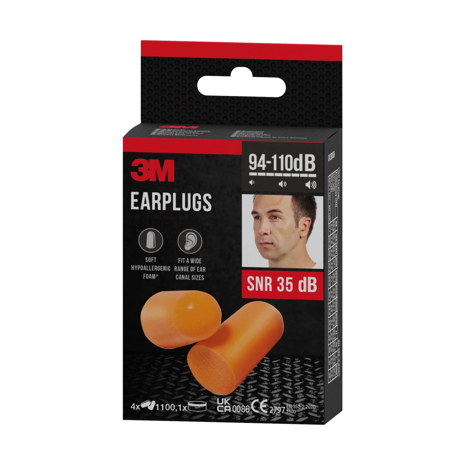 3M Gehörschutzstöpsel 1100 im Karton, orange. Komfortable Einweg-Ohrstöpsel für den täglichen Gebrauch.