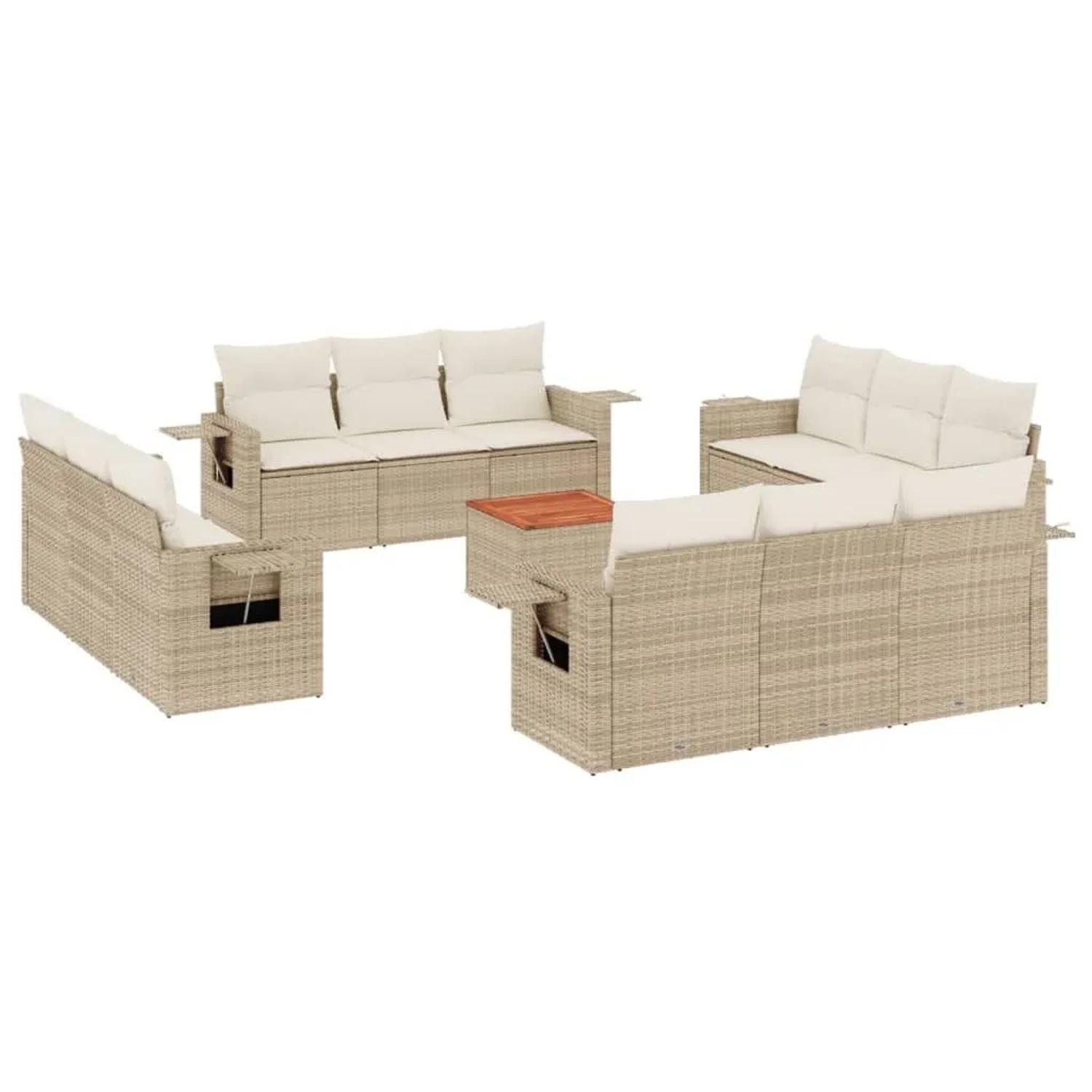 vidaXL 13-Tlg Garten-Sofagarnitur mit Kissen Beige Poly Rattan 3224497 günstig online kaufen