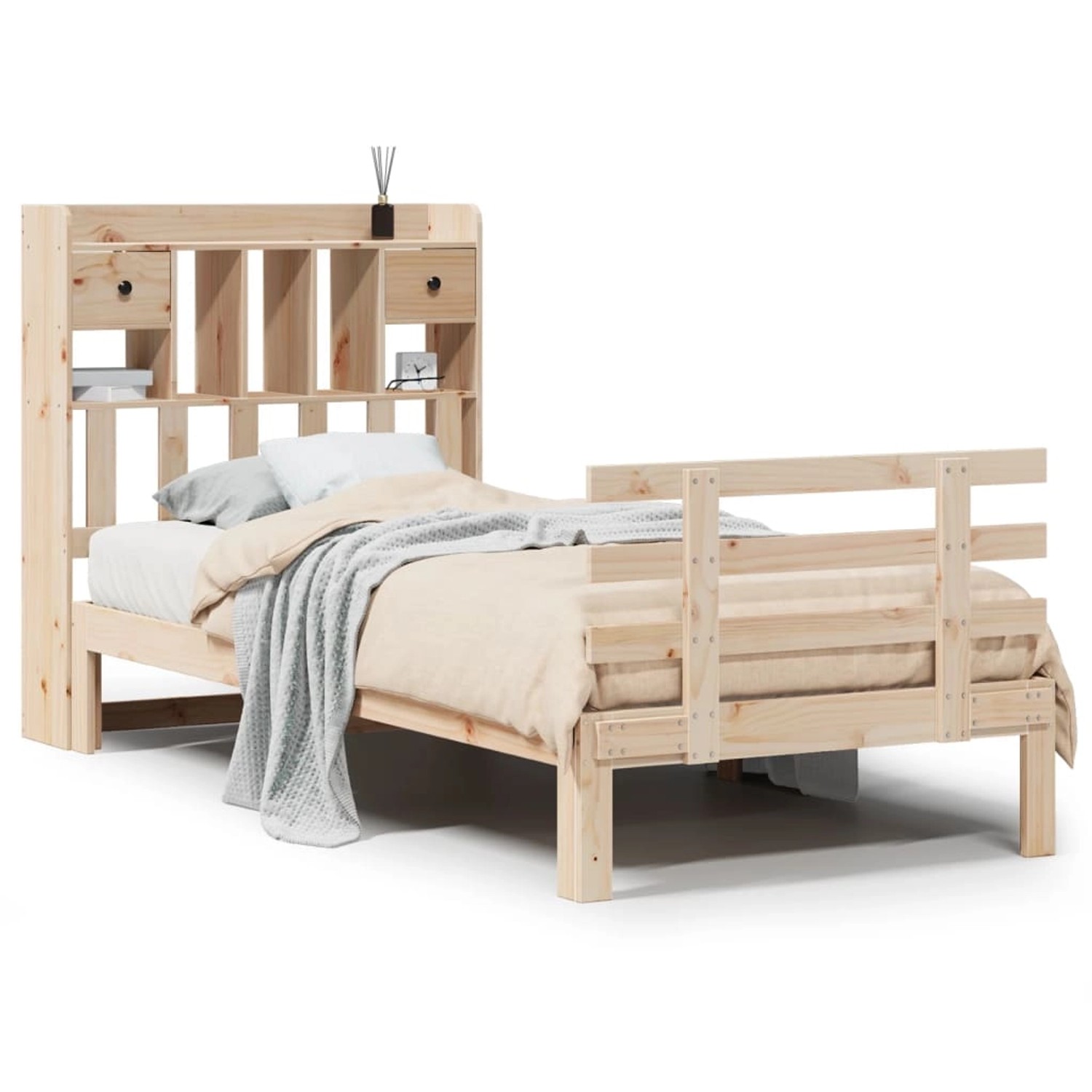 vidaXL Massivholzbett mit Regal ohne Matratze 100x200 cm Kiefer 3322792 günstig online kaufen