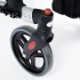 Detailaufnahme Vorderrad des Ridder Rollator Premium, schwarz-silbernes Gestell.