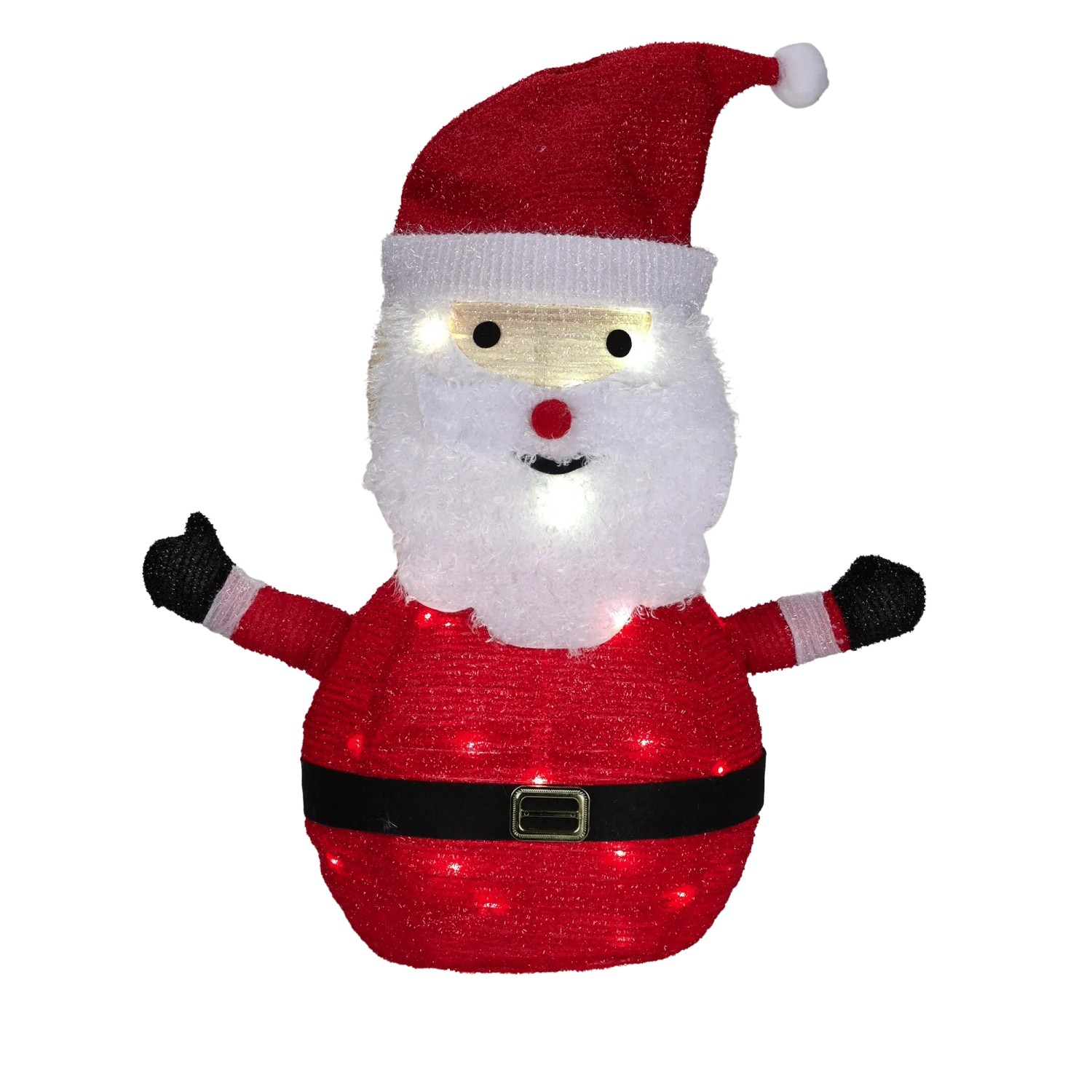 Weihnachtsmann 3D mit 30 Warmweißen LEDs 57 cm x 34 cm x 68 cm Rot-Weiß