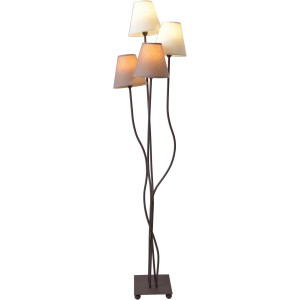 Näve Stehleuchte Twiddle, 4-flammig, beige-braun, mit Textilschirm und Fußschalter.