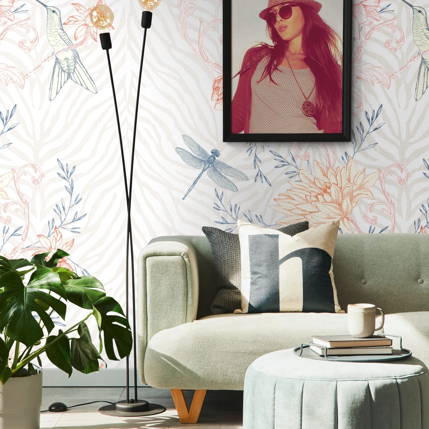 PROFHOME 392011-GU Fototapete Blumen Matt Orange Blau Creme-Weiß 1,59 m x 2 günstig online kaufen