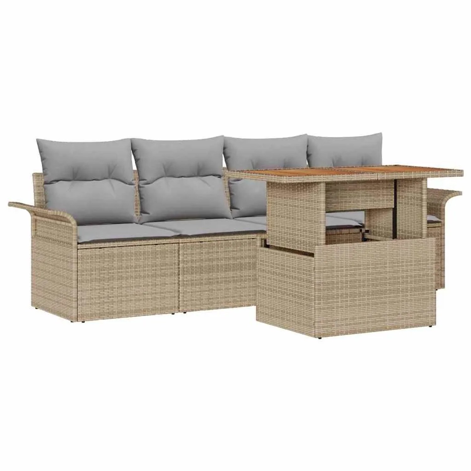 vidaXL Gartensofa-Set mit Kissen 5 Stk Beige und Hellgrau Poly-Rattan 3349265