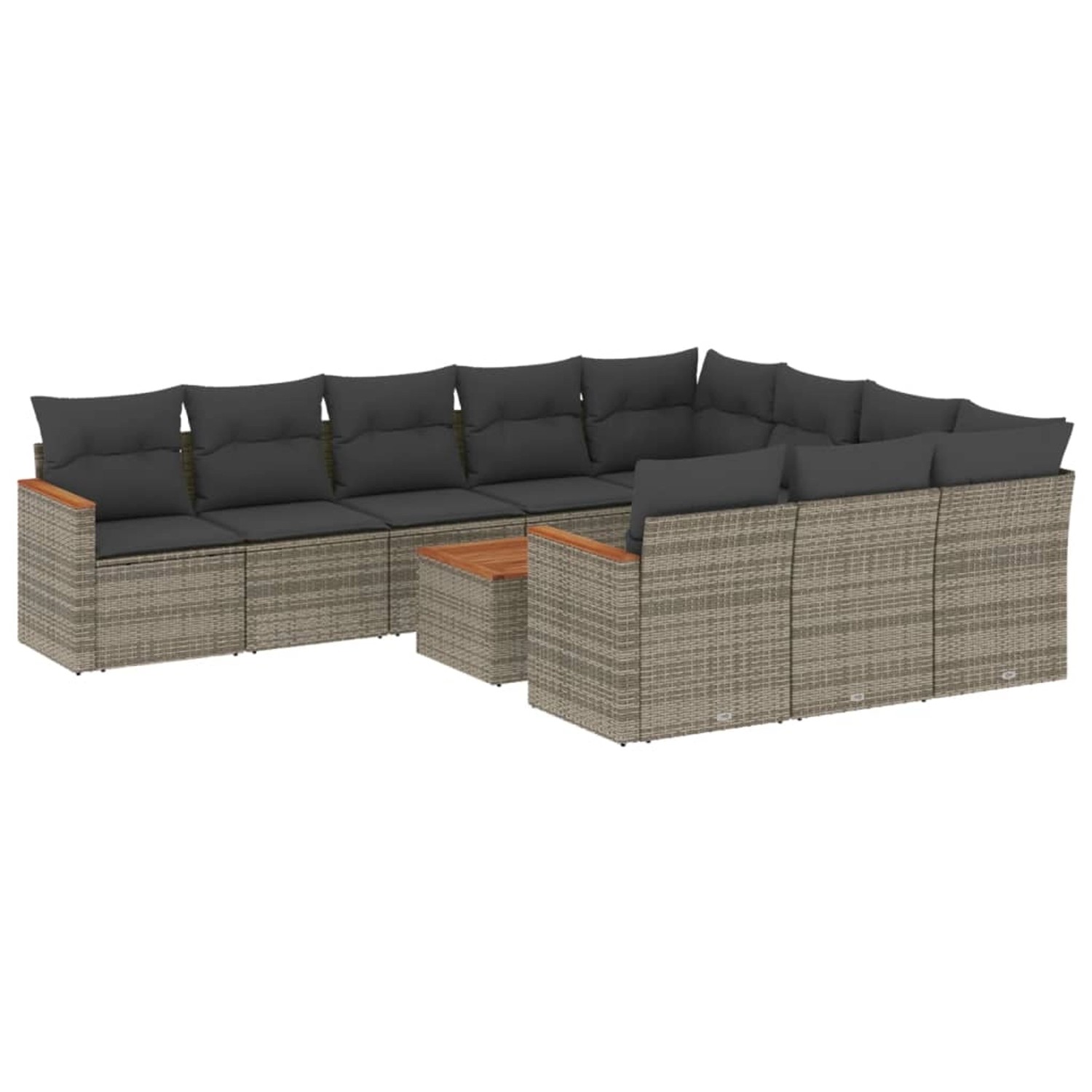 vidaXL 11-Tlg Garten-Sofagarnitur mit Kissen Grau Poly Rattan 3226347