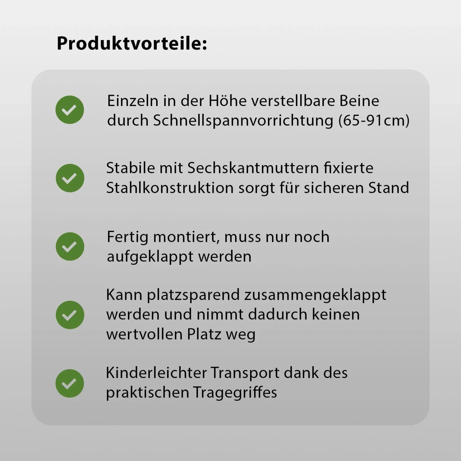 Produktvorteile des TRUTZHOLM Arbeitsbocks: Höhenverstellbare Beine, stabile Stahlkonstruktion, platzsparend klappbar, leichter Transport.