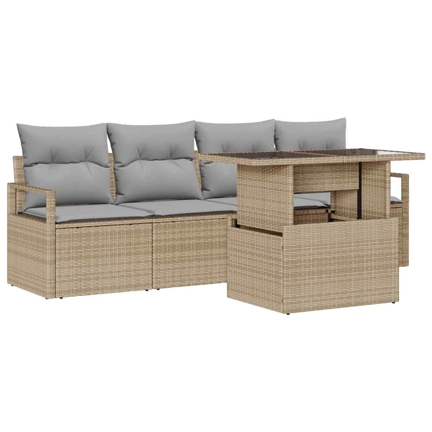 vidaXL Garten-Sofa-Set mit Speicher 5-Tlg Beige Poly Rattan 3357463 günstig online kaufen