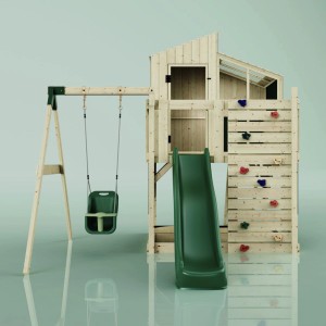 Spieltürm Lotta mit Babyschaukel smaragdgrün, Rutsche und Kletterwand für Kinder ab 3 Jahren.