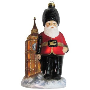 Weihnachtsfigur Grenadier Guard von Krebs Glas Lauscha, detailreich mit Big Ben im Hintergrund.