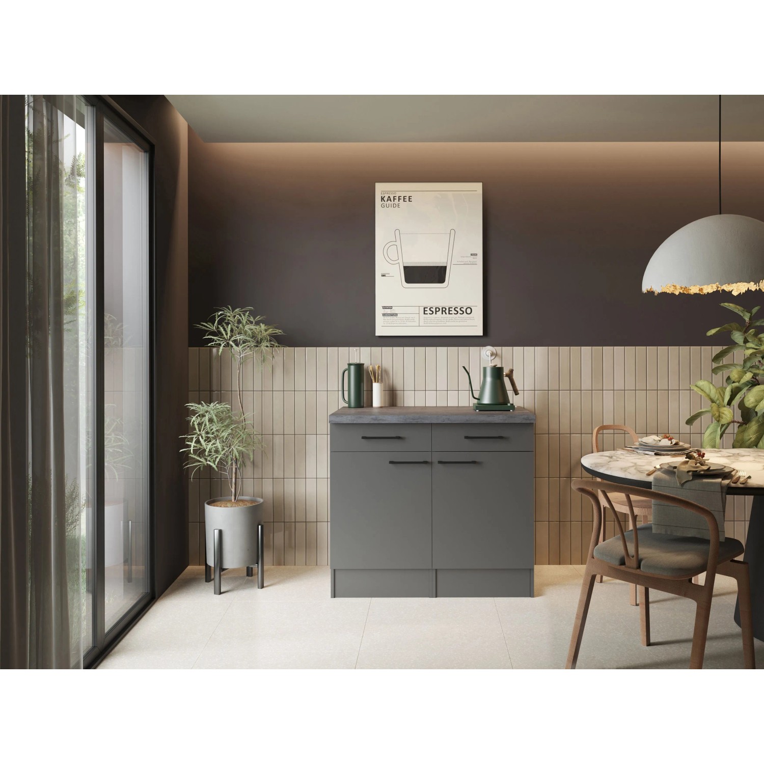 Respekta Sideboard Oliver 100 cm Grau Matt Granit Optik