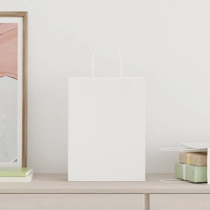 Weiße vidaXL Papiertragetaschen (50 Stk.) mit Henkeln, ideal für Geschenke und Einkäufe.
