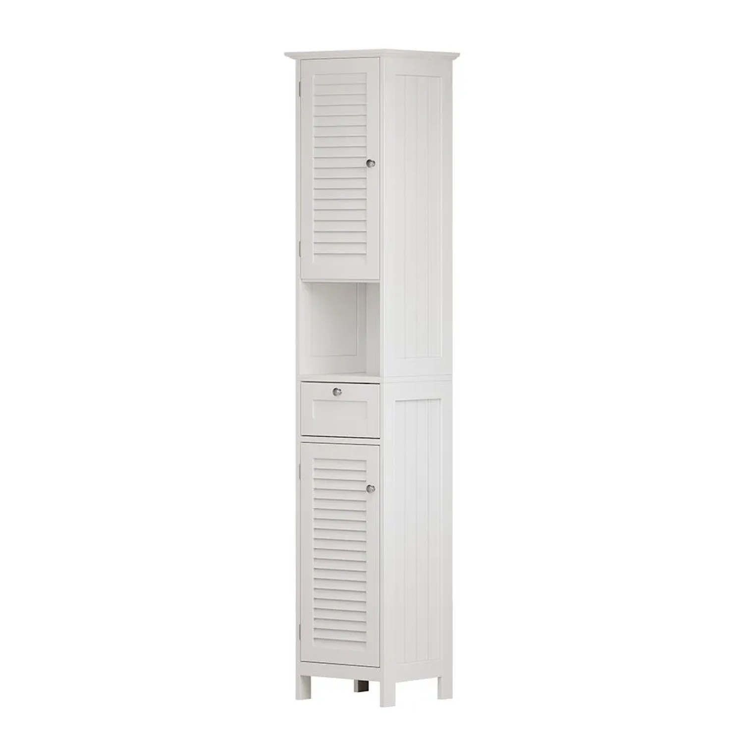 Vicco Badschrank Riad Weiß 32 x 170 mit Türen Schublade und Offenem Fach