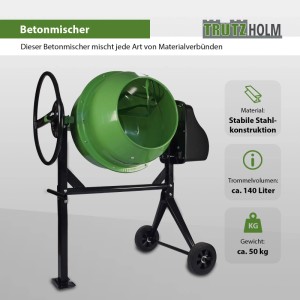 TRUTZHOLM Betonmischer mit 140L Trommel, 550W Motor und stabilem Stahlgestell.