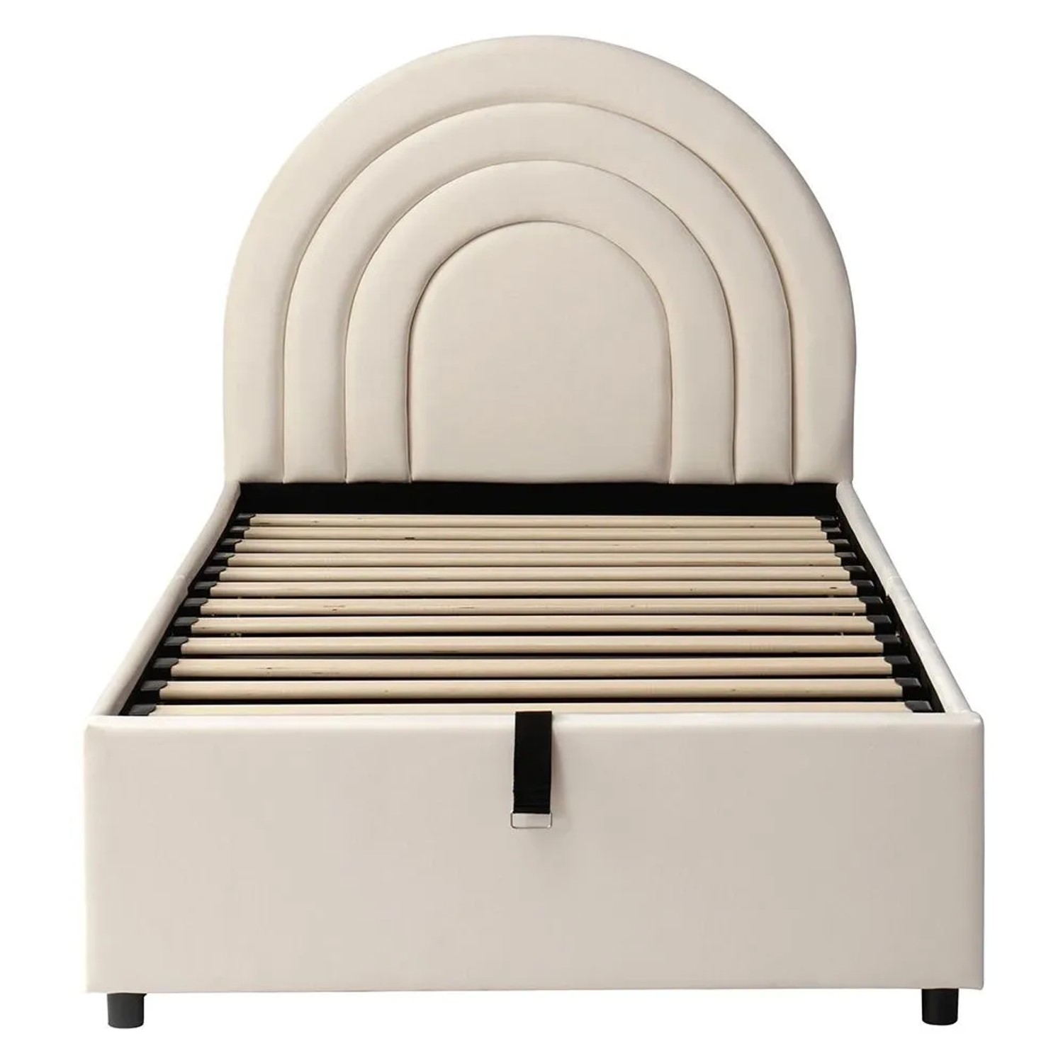 KOMHTOM Gepolstertes Kinderbett 90x200 Cm  Einzelbett Mit Lattenrost Und Kopfteil  Holzlatten  Beige