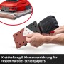 Einhell Akku-Schwingschleifer TE-OS 18/230 Li Solo mit Schleifpapier und Staubfangsack.