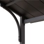 Detailansicht des schwarzen Sunjoy Grill-Pavillons Aspe aus Stahl, Fokus auf Rahmen und Dach.