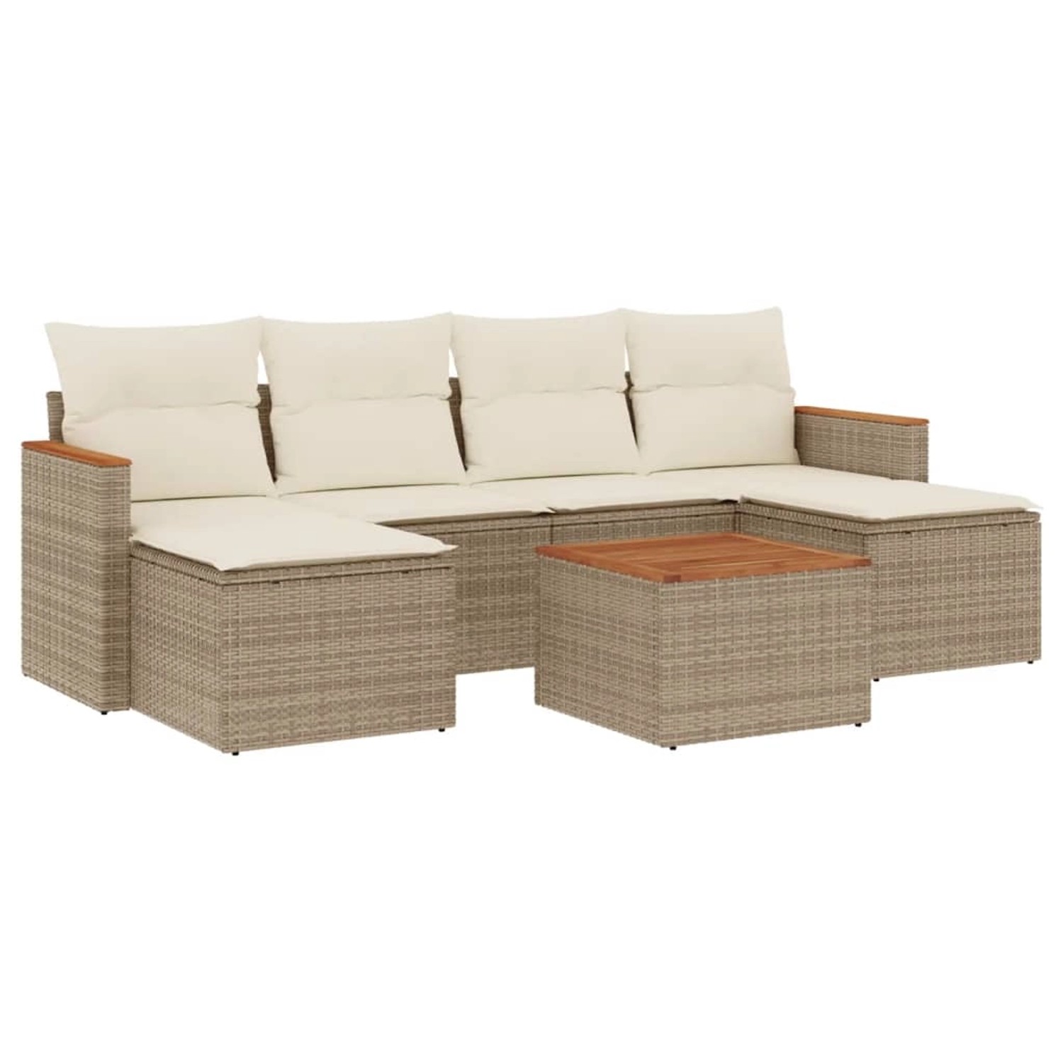 vidaXL 7-Tlg Garten-Sofagarnitur mit Kissen Beige Poly Rattan 3226226 günstig online kaufen
