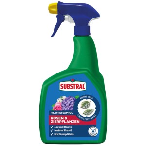Grüne Substral Pilzfrei Saprol Sprühflasche für Rosen & Zierpflanzen. Rosenschutzmittel gegen Mehltau und Pilzkrankheiten.