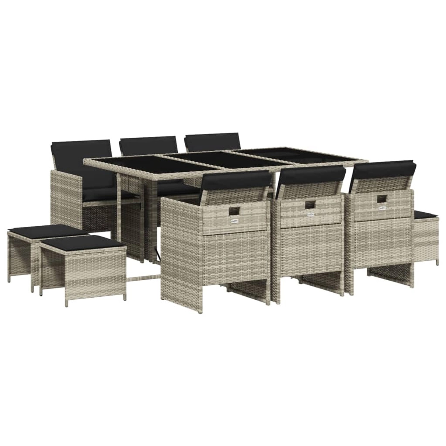 vidaXL 11-Tlg Garten-Essgruppe mit Kissen Hellgrau Poly Rattan 3210611 günstig online kaufen