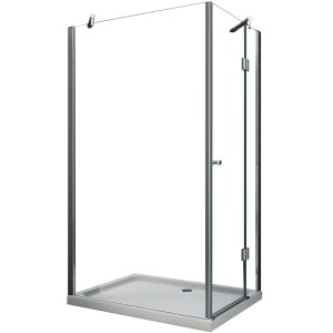 Glasdeals Duschkabine NOVUM SIDE 120x90x195 cm mit ESG Glas und silbernen Rahmen.