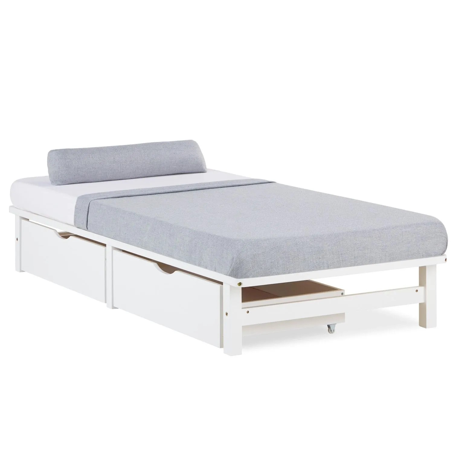 Homestyle4u Palettenbett 90 x 200 cm mit Lattenrost und Bettkästen in Weiß 2287