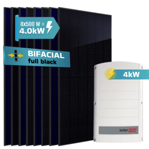 SUNNIVA 4 kW Solaranlage mit 8 Fullblack Bifacial Modulen und SolarEdge Wechselrichter.