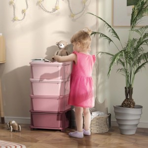 Rosa HOMCOM Kunststoff-Schubladenschrank mit 4 Schubladen im Kinderzimmer. Ideal für Aufbewahrung & Ordnung.